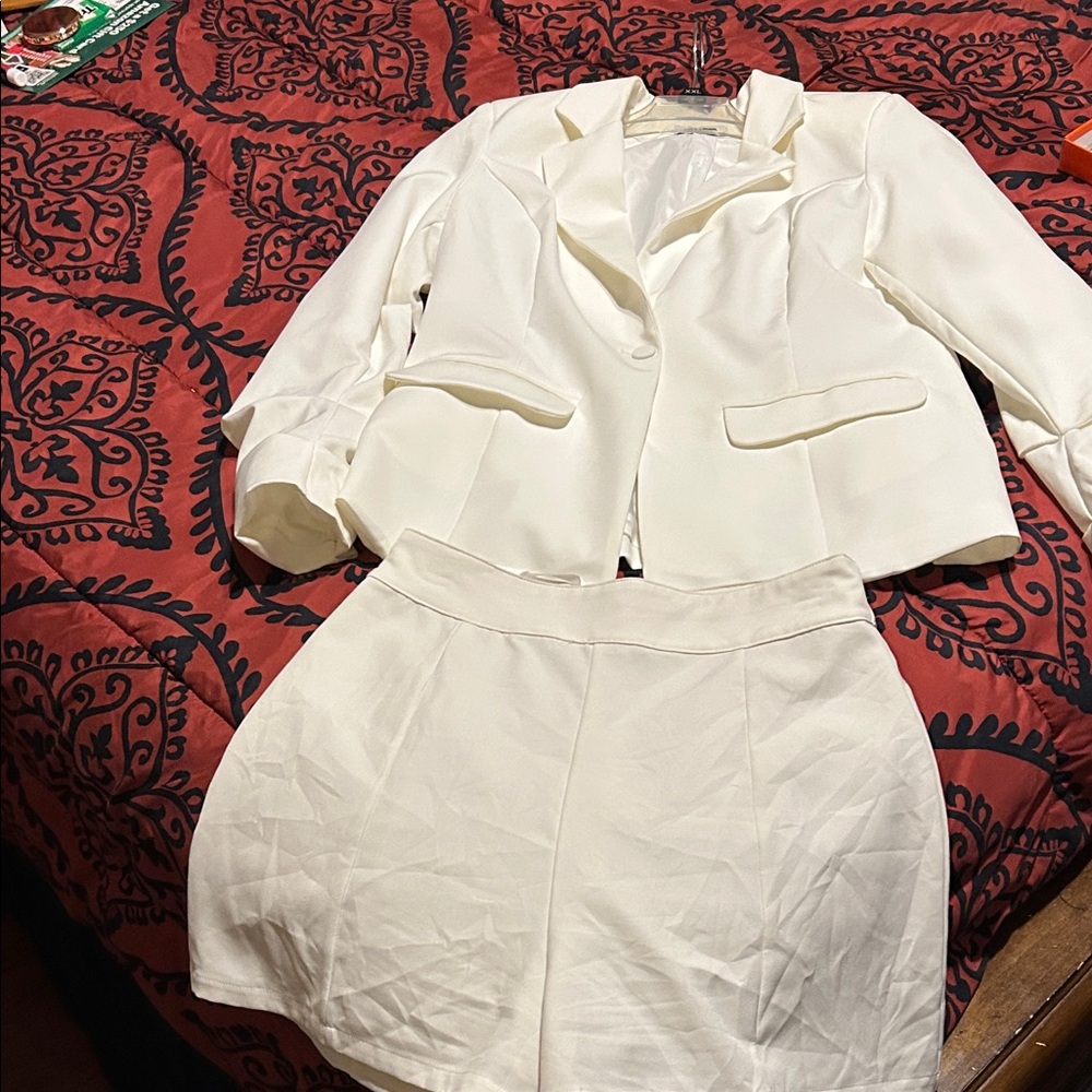 Elegant White Blazer and Short Set